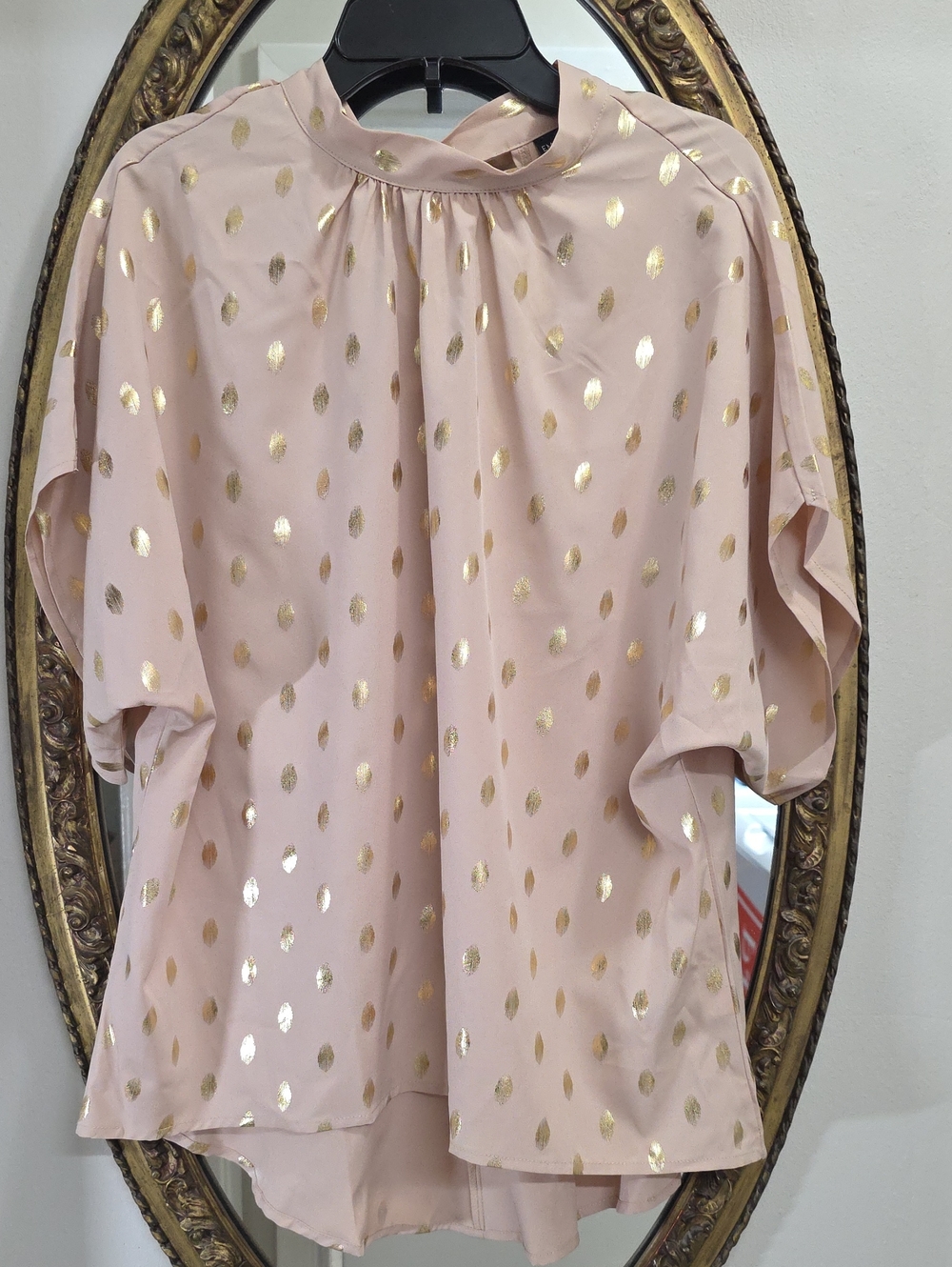 Emery Rose Blush Pink Top with Gold Foil Dot Accents Dolman Sleeves Size M
